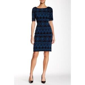 Tahari By ASL Women's Southwestern Aztec Geometric Back Zip Sweater Dress 4